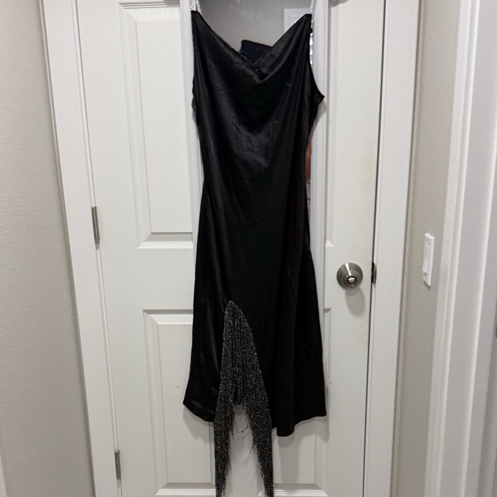 CBR Black Asymmetrical Dress with Silver Accents